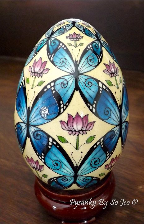 Blue Morpho BUtterflies Ukrainian Easter Egg Pysanky By So JeoBlue Morpho BUtterflies Ukrainian Easter Egg Pysanky By So Jeo